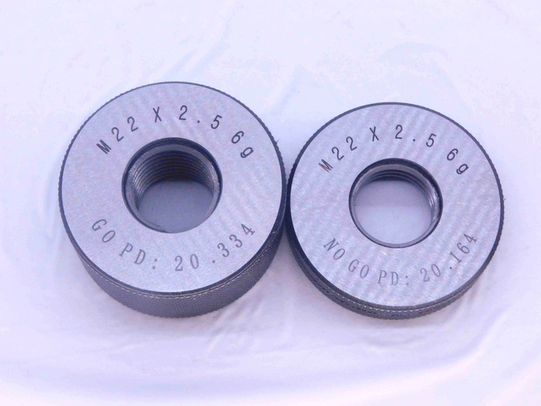 NEW M22 X 2.5 6g SOLID THREAD RING GAGES 22 GO NO GO P.D.'S = 20.334 & 20.164 - DW33454MJ