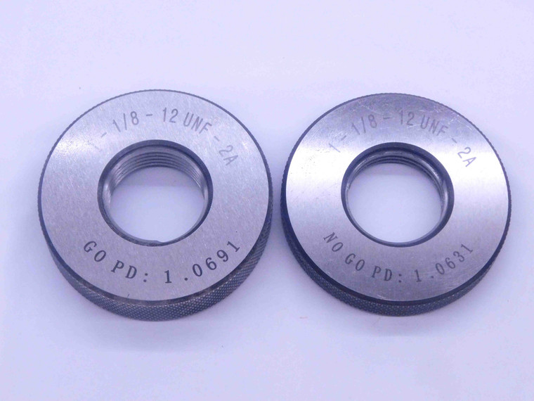 NEW 1 1/8 12 UNF 2A SOLID THREAD RING GAGES 1.125 GO NO GO PDS= 1.0691 & 1.0631 - DW33463MJ