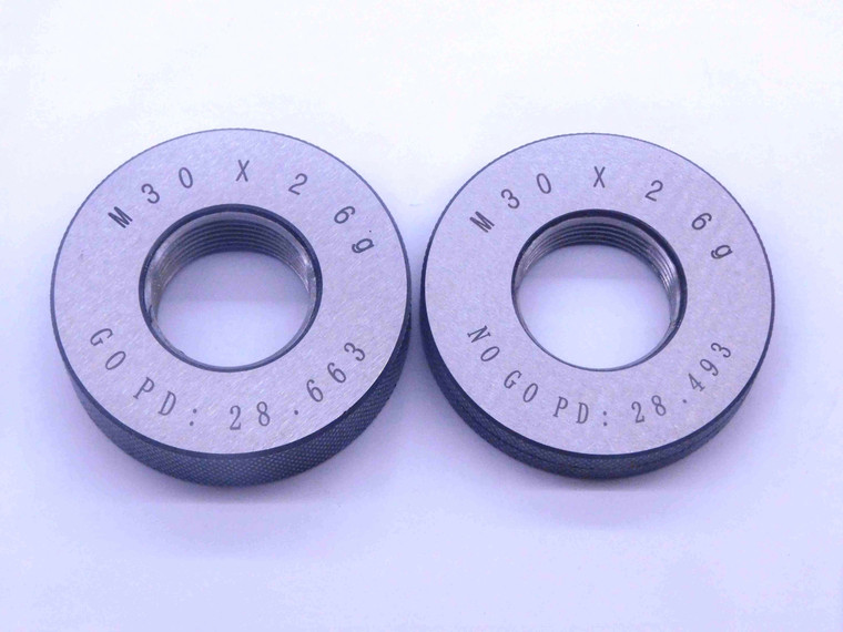 NEW M30 X 2 6g SOLID THREAD RING GAGES 30 2.0 GO NO GO P.D.'S = 28.663 & 28.493 - DW33464MJ