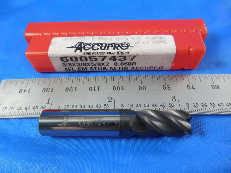 Accupro 3/8" 4 Fl Single End Carbide 0.06" Corner Radius Spiral Flute End Mill