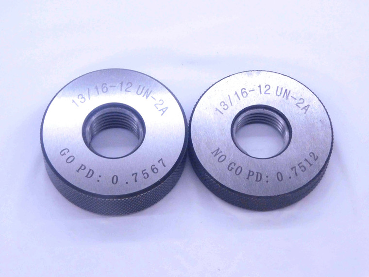NEW 13/16 12 UN 2A SOLID THREAD RING GAGES .8125 GO NO GO P.D.'S = .7567 & .7512 - DW33475MJ