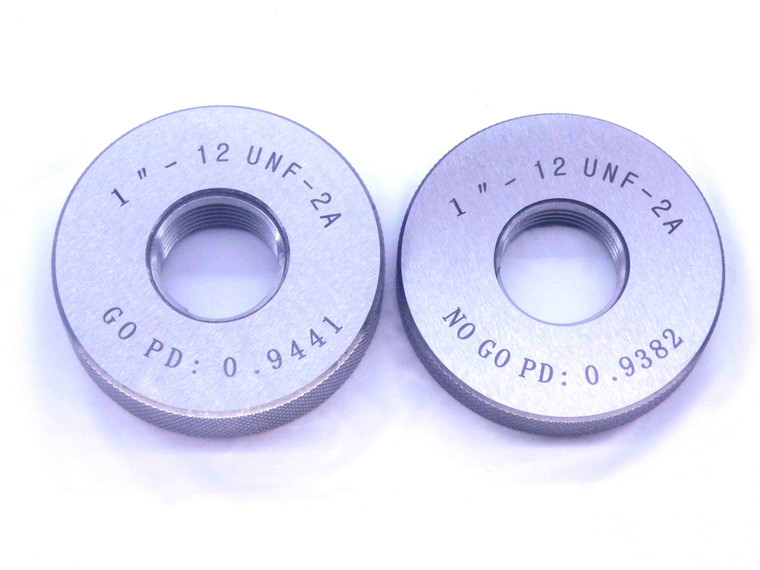 NEW 1" 12 UNF 2A SOLID THREAD RING GAGES 1.0 GO NO GO P.D.'S = .9441 & .9382 - DW33476MJ