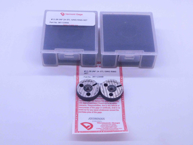 NEW 12 28 UNF 2A VERMONT THREAD RING GAGES #12 .216 GO NO GO PDS= .1918 & .1886 - DW33501VTG