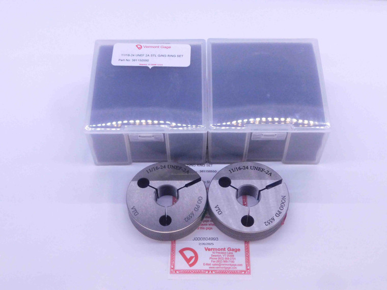 NEW 11/16 24 UNEF 2A VERMONT THREAD RING GAGES .6875 GO NO GO PDS= .6592 & .6552 - DW33520VTG
