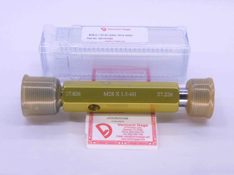NEW M28 X 1.5 6H VERMONT THREAD PLUG GAGE 28 GO NO GO P.D.'S = 27.026 & 27.226 - DW33533VTG