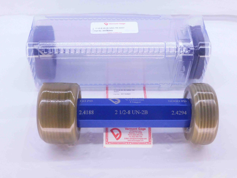 NEW 2 1/2 8 UN 2B VERMONT THREAD PLUG GAGE 2.5 GO NO GO P.D.'S = 2.4188 & 2.4294 - DW33565VTG