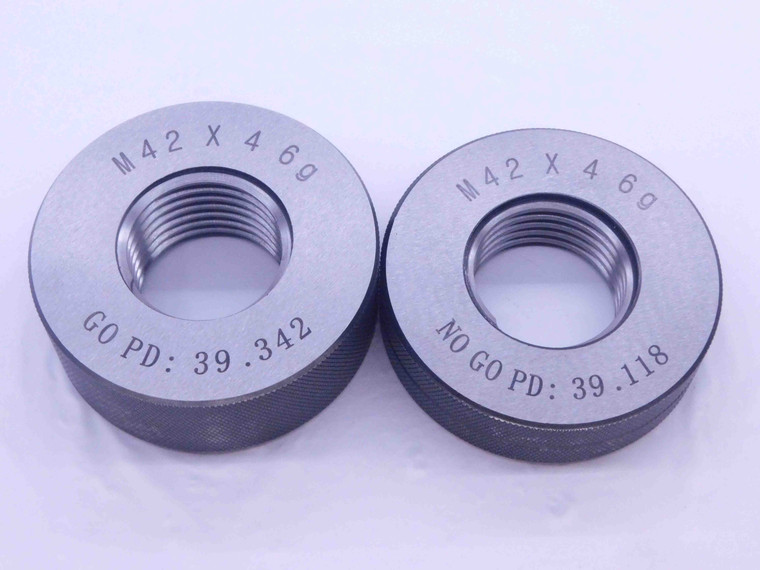 NEW M42 X 4 6g SOLID THREAD RING GAGES 42 4.0 GO NO GO P.D.'S = 39.342 & 39.118 - DW33569MJ