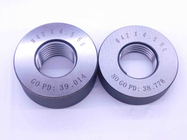 NEW M42 X 4.5 6g SOLID THREAD RING GAGES 42 GO NO GO P.D.'S = 39.014 & 38.778 - DW33570MJ