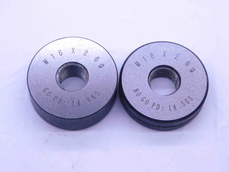 NEW M16 X 2 6g SOLID THREAD RING GAGES 16 2.0 GO NO GO P.D.'S = 14.663 & 14.503 - DW33571MJ