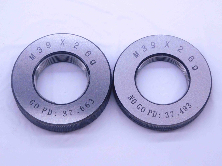 NEW M39 X 2 6g SOLID THREAD RING GAGES 39 2.0 GO NO GO P.D.'S = 37.663 & 37.493 - DW33582MJ