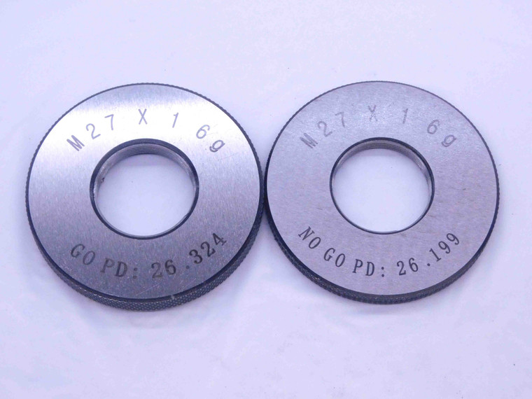 NEW M27 X 1 6g SOLID THREAD RING GAGES 27 1.0 GO NO GO P.D.'S = 26.324 & 26.199 - DW33583MJ