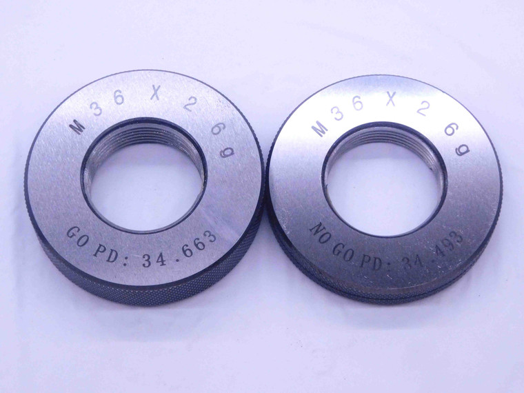 NEW M36 X 2 6g SOLID THREAD RING GAGES 36 2.0 GO NO GO P.D.'S = 34.663 & 34.493 - DW33584MJ