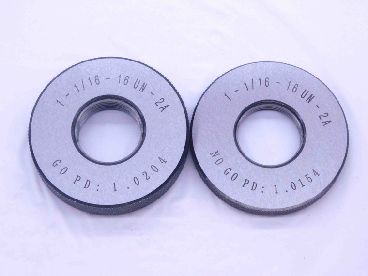 NEW 1 1/16 16 UN 2A SOLID THREAD RING GAGES 1.0625 GO NO GO PDS= 1.0204 & 1.0154 - DW33585MJ