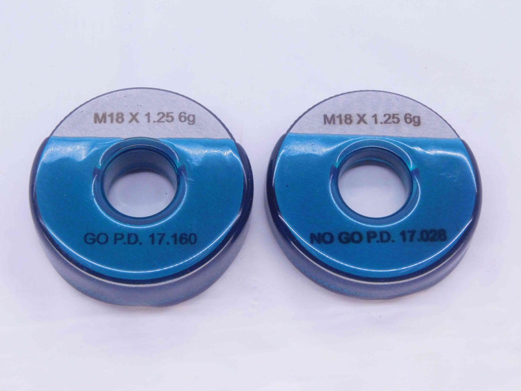 NEW M18 X 1.25 6g SOLID THREAD RING GAGES 18 GO NO GO P.D.'S = 17.160 & 17.028 - DW33621MSAF