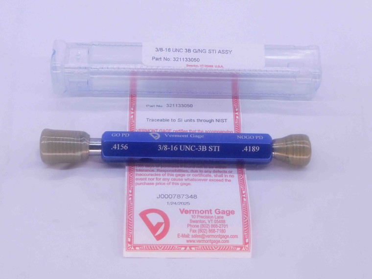 NEW 3/8 16 UNC 3B STI HELICOIL VERMONT THREAD PLUG GAGE .375 GO NOGO .4156 .4189 - DW33942VTG