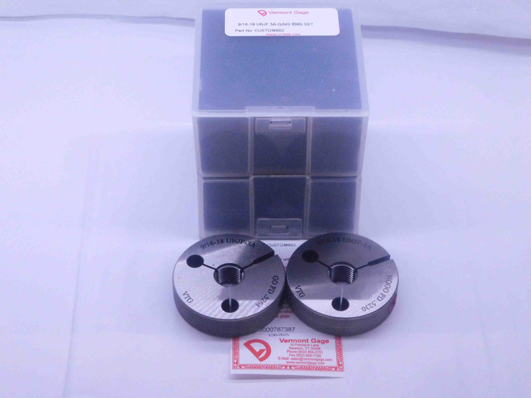 NEW 9/16 18 UNJF 3A VERMONT THREAD RING GAGES .5625 GO NO GO PDS= .5264 & .5230 - DW33953VTG