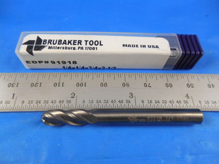 BRUBAKER 91918 1/4 DIA 3/4 LOC 2 1/2 OAL 4 FLUTE SOLID CARBIDE END MILL TOOLING