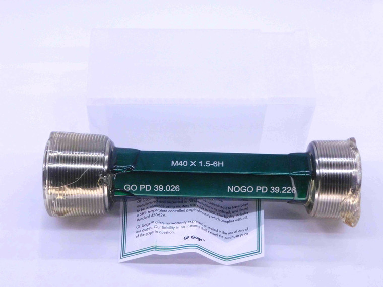 NEW M40 X 1.5 6H METRIC THREAD PLUG GAGE 40 GO NO GO P.D.'S = 39.026 & 39.226 - DW34069GFG