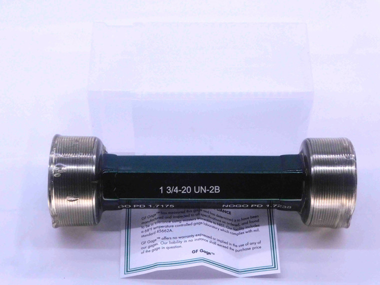 NEW 1 3/4 20 UN 2B THREAD PLUG GAGE 1.75 1.750 GO NO GO P.D.'S = 1.7175 & 1.7238 - DW34070GFG
