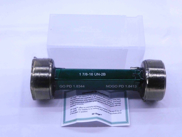 NEW 1 7/8 16 UN 2B THREAD PLUG GAGE 1.875 GO NO GO P.D.'S = 1.8344 & 1.8413 - DW34071GFG