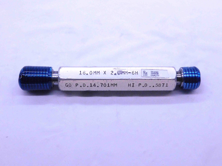 M16 X 2 6H METRIC THREAD PLUG GAGE 16 2.0 GO NO GO P.D.'S = 14.701 & 14.913 - M1626HP1