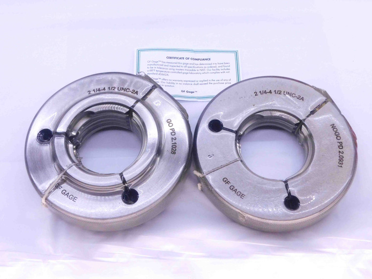 NEW 2 1/4 4 1/2 UNC 2A THREAD RING GAGES 2.25 4.5 GO NO GO PDS = 2.1028 & 2.0931 - DW34137GFG