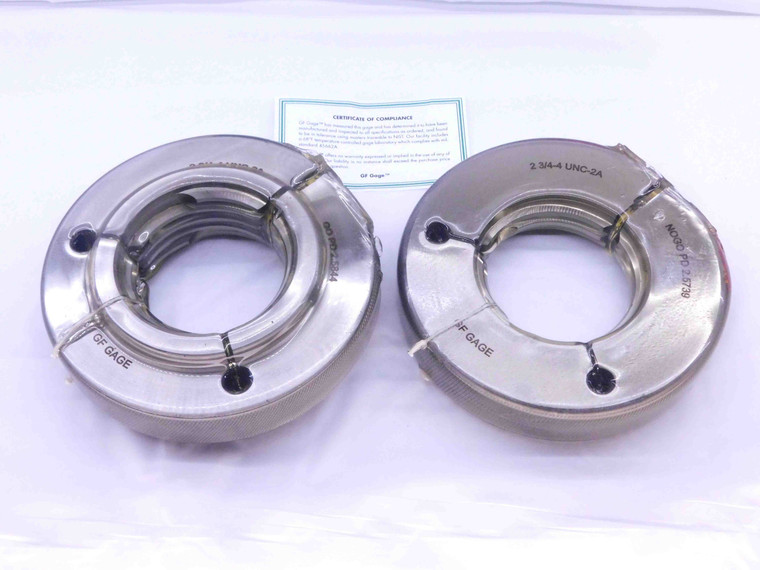 NEW 2 3/4 4 UNC 2A THREAD RING GAGES 2.75 4 GO NO GO P.D.'S = 2.5844 & 2.5739 - DW34139GFG