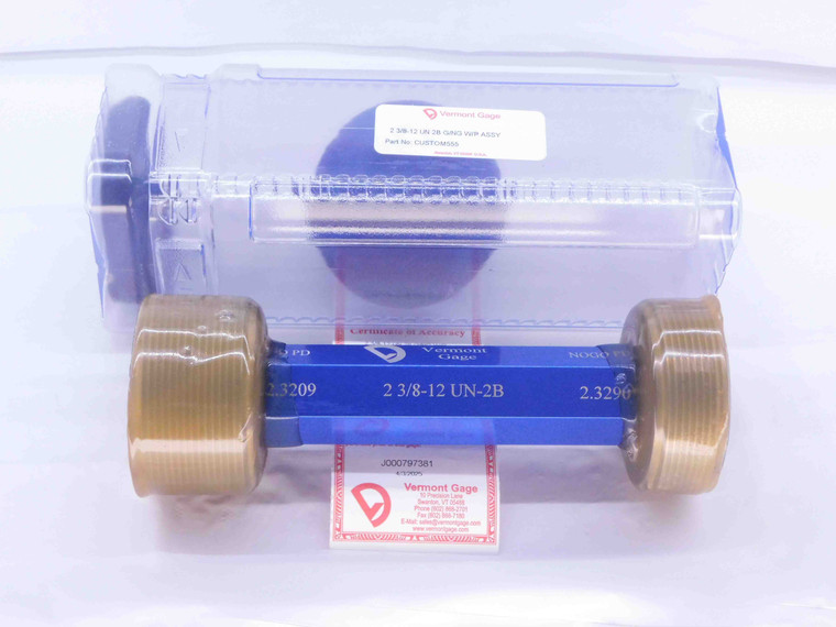 NEW 2 3/8 12 UN 2B VERMONT THREAD PLUG GAGE 2.375 GO NO GO PDS= 2.3209 & 2.3290 - DW34212VTG