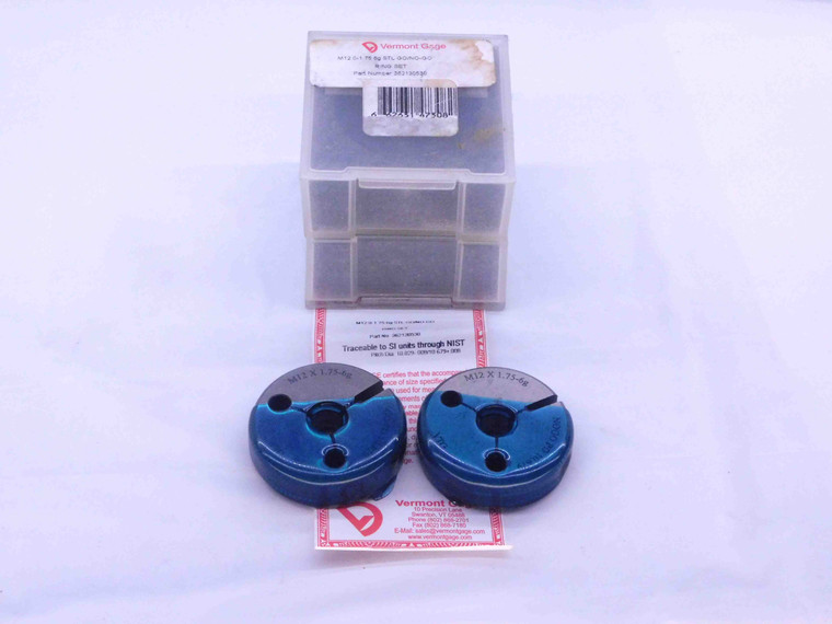 NEW M12 X 1.75 6g VERMONT THREAD RING GAGES 12 GO NO GO P.D.'S = 10.829 & 10.679 - DW34161AK5