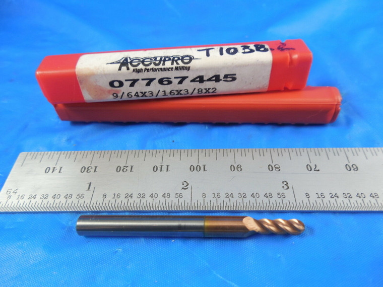 Accupro 07767445 9/64" Dia 3/8 Length of Cut 4 Flute Carbide Ball nose End Mill