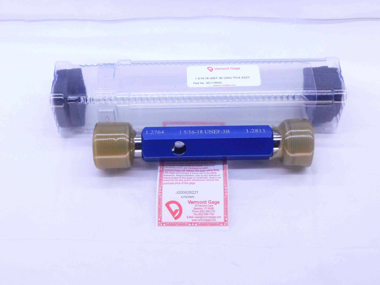 NEW 1 5/16 18 UNEF 3B VERMONT THREAD PLUG GAGE 1.3125 GO NO GO = 1.2764 & 1.2811 - DW34500VTG