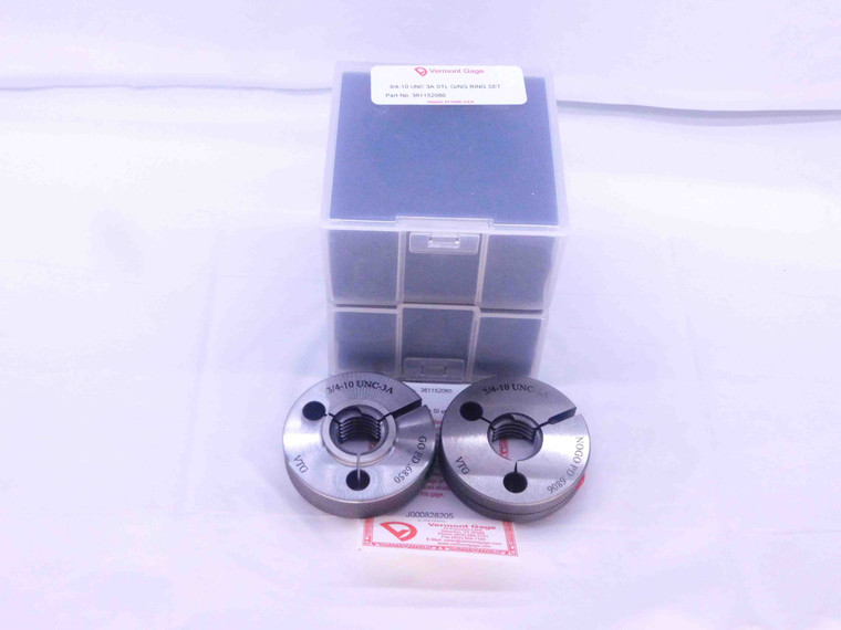 NEW 3/4 10 UNC 3A VERMONT THREAD RING GAGES .75 GO NO GO P.D.'S = .6850 & .6806 - DW34511VTG