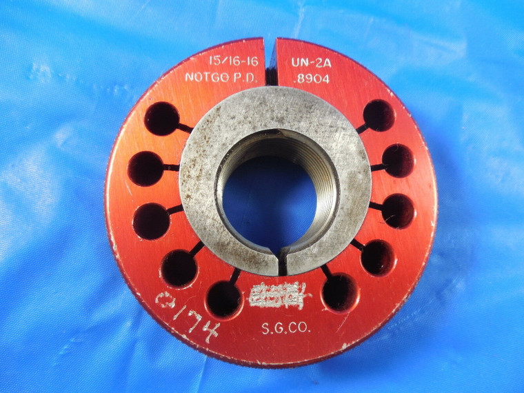 15/16 16 UN 2A THREAD RING GAGE .9375 NO GO ONLY P.D.= .8904 INSPECTION TOOLING