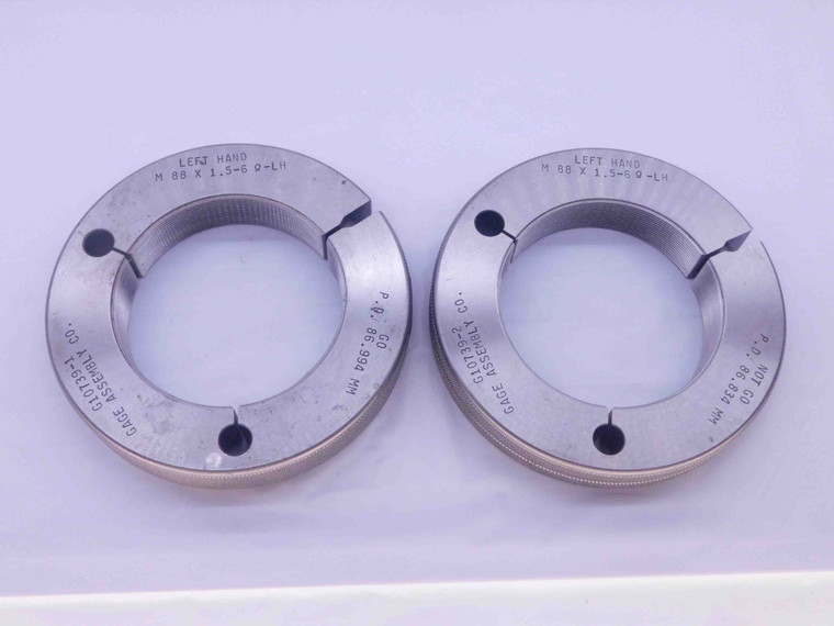 M88 X 1.5 6g LEFT HAND THREAD RING GAGES 88 GO NO GO P.D.'S = 86.994 & 86.834 - DW34700AP5