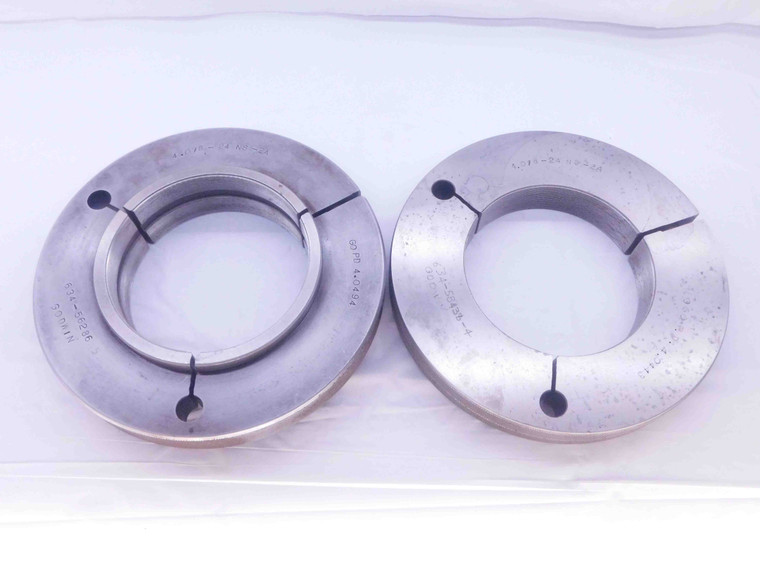 4.078 24 NS 2A THREAD RING GAGES GO NO GO P.D.'S = 4.0494 & 4.0443 UNS-2A 4 5/64 - DW34828BX4