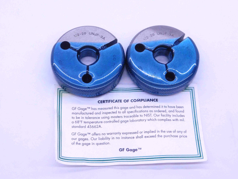 1/2 20 UNJF 3A THREAD RING GAGES .5 .50 .500 GO NO GO P.D.'S = .4675 & .4643 - DW35036AW5