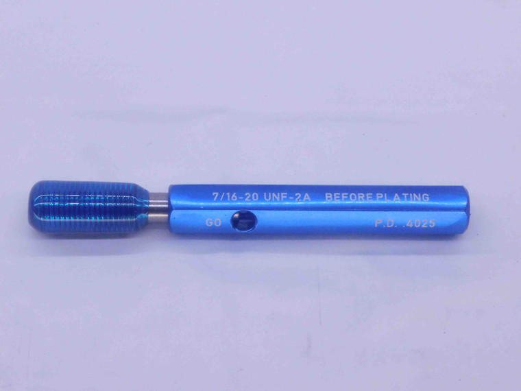 7/16 20 UNF 2A BEFORE PLATING SET THREAD PLUG GAGE .4375 GO ONLY P.D. = .4025 - DW35077AW5