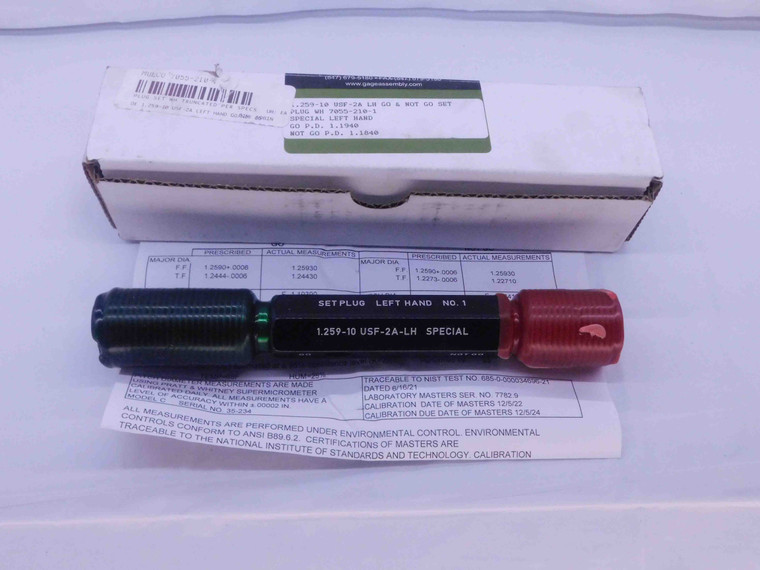 NEW 1.259 10 USF 2A LEFT HAND SPECIAL SET THREAD PLUG GAGE GO NO GO = 1.1940 1.1840 - DW35176OB5