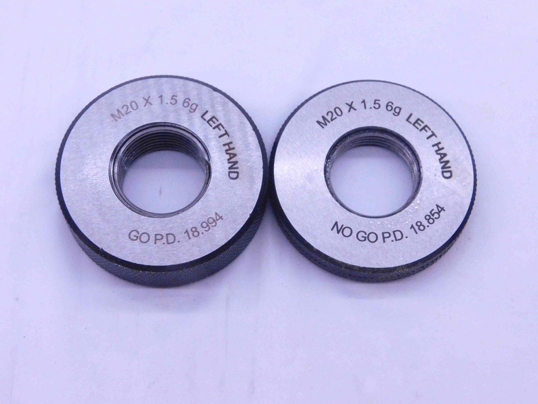 NEW M20 X 1.5 6g LEFT HAND SOLID THREAD RING GAGES 20 GO NO GO = 18.994 & 18.854 - DW35151MSAF