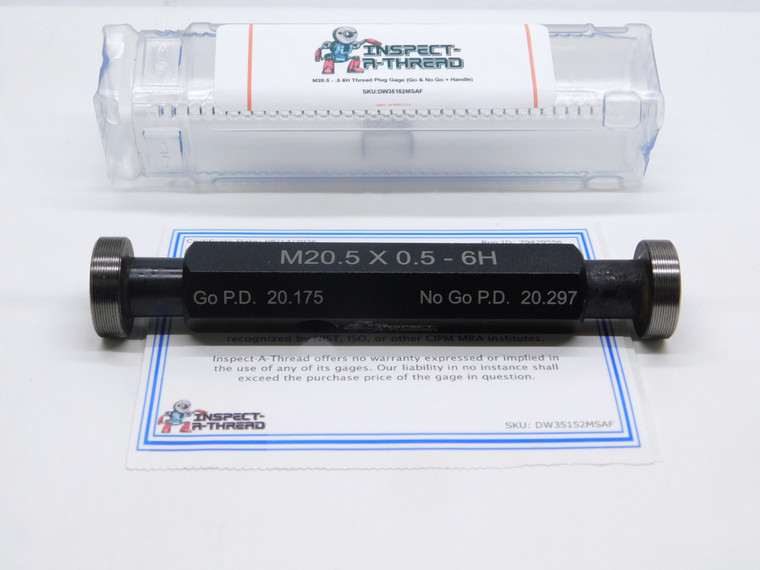 NEW M20.5 X .5 6H THREAD PLUG GAGE 20.5 0.5 GO NO GO P.D.'S = 20.175 & 20.297 - DW35152MSAF