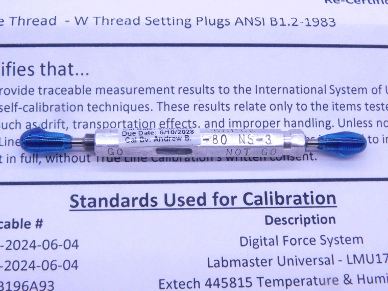 CERTIFIED 2 80 NS 3 SET THREAD PLUG GAGE #2 .086 GO NO GO PD'S = .0779 & .0766 - DW35158TLC
