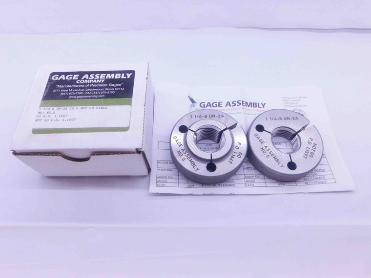 NEW 1 1/4 8 UN 2A THREAD RING GAGES 1.25 1.250 GO NO GO P.D.'S = 1.1667 & 1.1597 - DW35355OB5