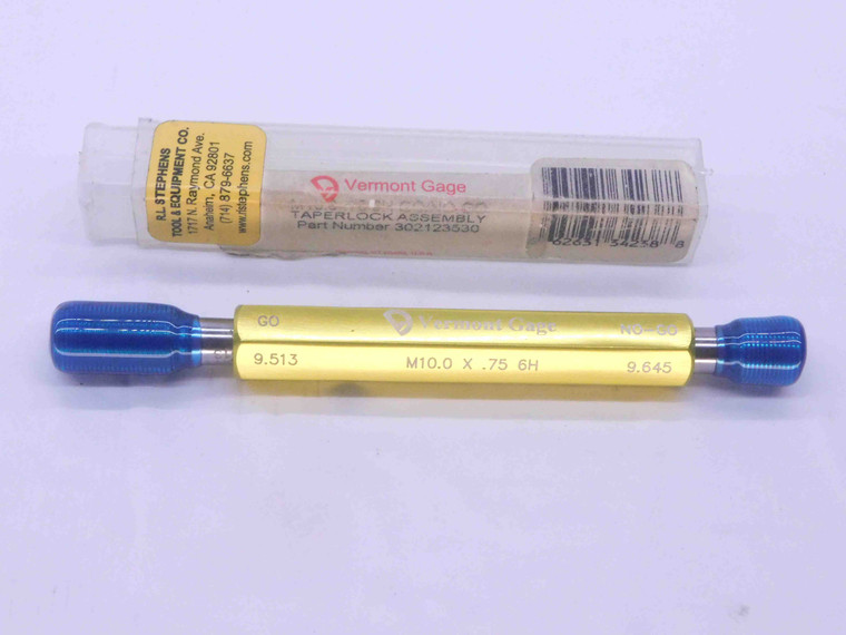 M10 X .75 6H VERMONT THREAD PLUG GAGE 10 0.75 GO NO GO P.D.'S = 9.513 & 9.645 - DW35481BS5