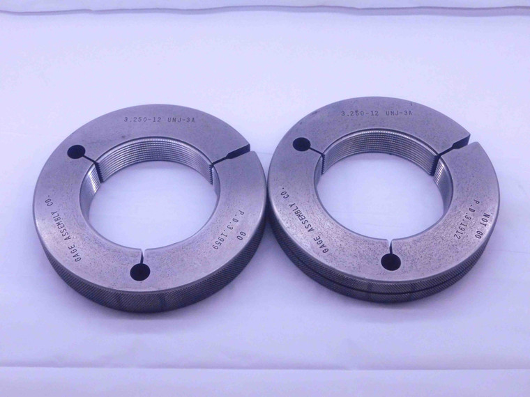3 1/4 12 UNJ 3A THREAD RING GAGES 3.25 3.250 GO NO GO P.D.'S = 3.1959 & 3.1912 - DW35519BS5