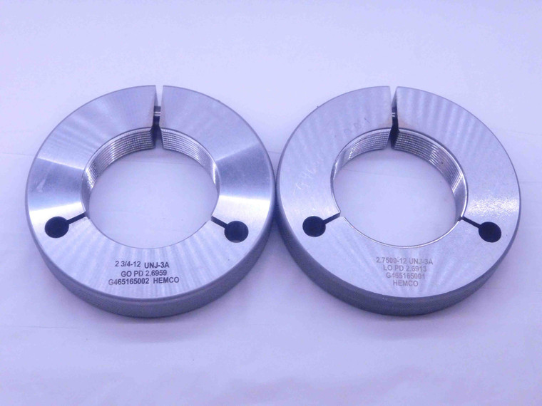 2 3/4 12 UNJ 3A THREAD RING GAGES 2.75 2.750 GO NO GO P.D.'S = 2.6959 & 2.6913 - DW35539BR5