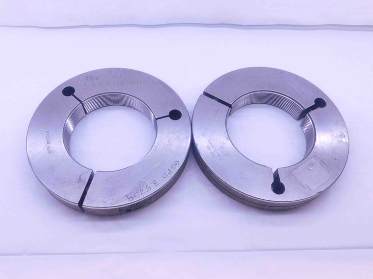 3 5/8 12 UNJ 3A THREAD RING GAGES 3.625 3.6250 GO NO GO P.D.'S = 3.5709 & 3.5661 - DW35560BG5