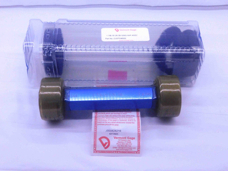 NEW 1 7/8 16 UN 3B VERMONT THREAD PLUG GAGE 1.875 GO NO GO PDS= 1.8344 & 1.8396 - DW35615VTG