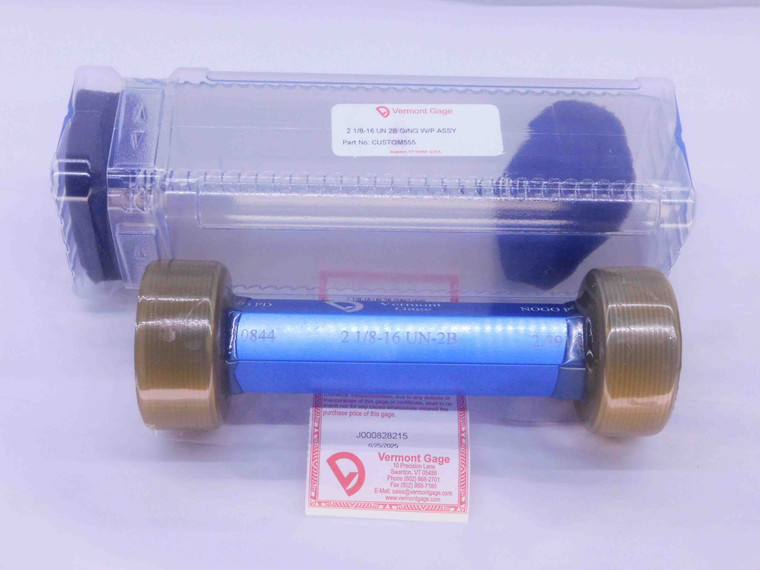 NEW 2 1/8 16 UN 2B VERMONT THREAD PLUG GAGE 2.125 GO NO GO PDS= 2.0844 & 2.0914 - DW35616VTG