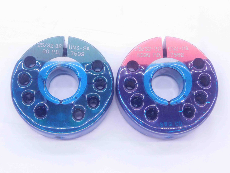 25/32 32 UNS 2A THREAD RING GAGES .7812 .7813 GO NO GO P.D.'S = .7599 & .7562 - DW35561OB5