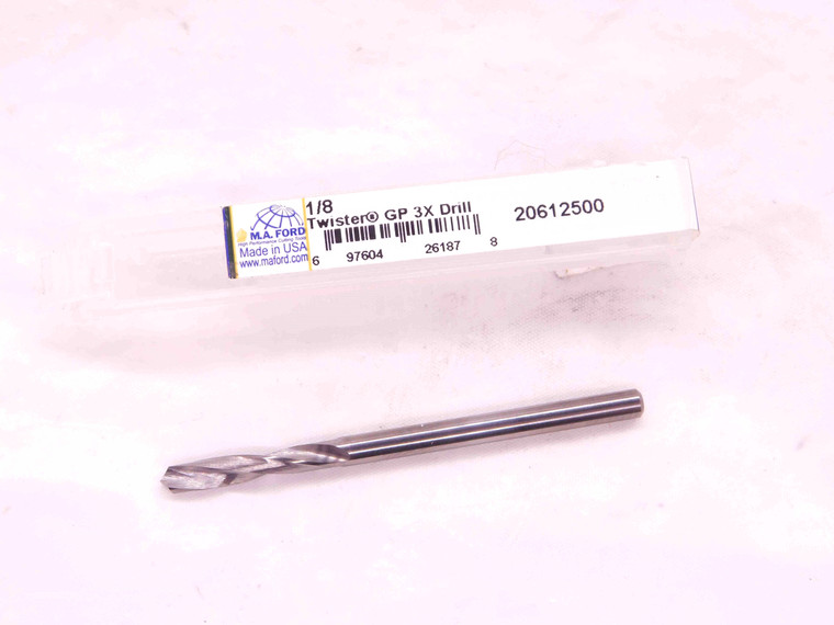 M.A. FORD 1/8 O.D. CARBIDE SCREW MACHINE TWIST DRILL BIT 20612500 3/4 LOC .125 - EA0658AU5